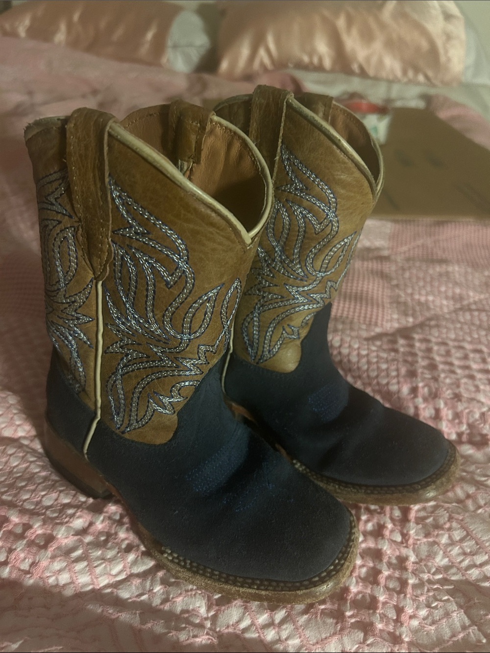 Kids Two-Tone Brown and Navy Western Boots